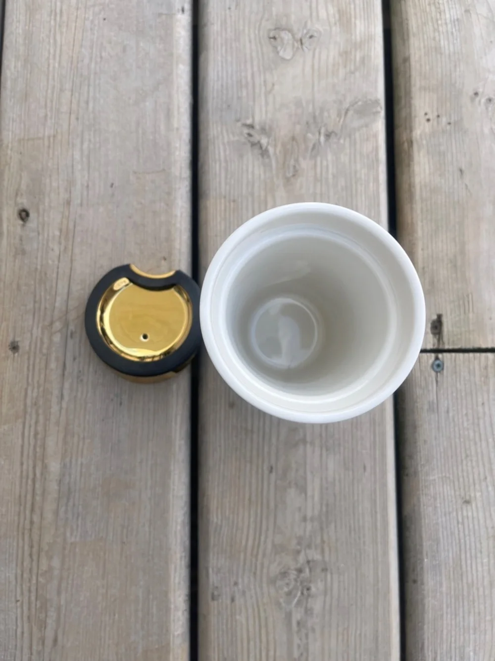 2015 Starbucks Gold Lid Gold Chevron Mermaid Ceramic Travel Tumbler Mug. - Picture 5 of 8